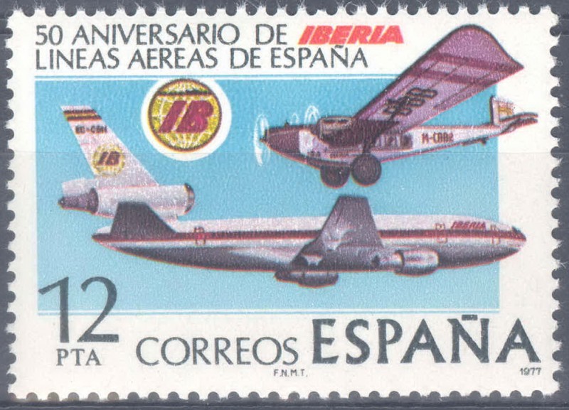 ESPAÑA 1977_2448 Aniversario de Iberia, Líneas Aéreas de España. Scott 2075