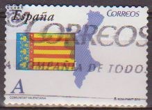 ESPAÑA 2010 4527 Sello Banderas y Mapas Autonomias Valencia usado Espana Spain Espagne Spagna Spanje