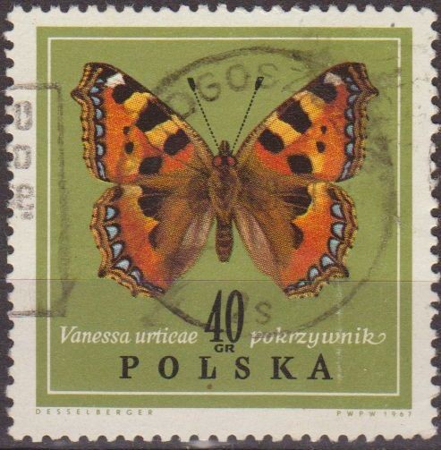 Polonia 1967 Scott 1544 Sello Mariposa Butterflies Vanessa Urticae Usado Polska Poland Polen Pologne