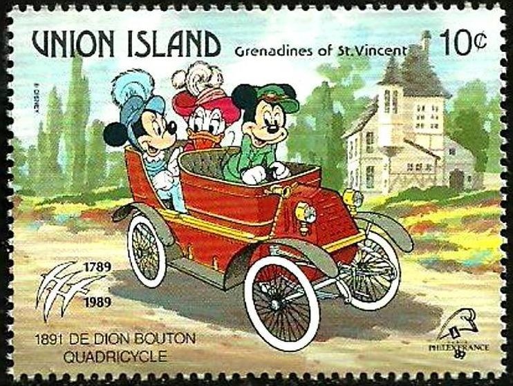 UNION ISLAND (St.Vincent) 1989 Scott 245 Sello ** Walt Disney Coches Antiguos Mickey, Minnie y Daisy