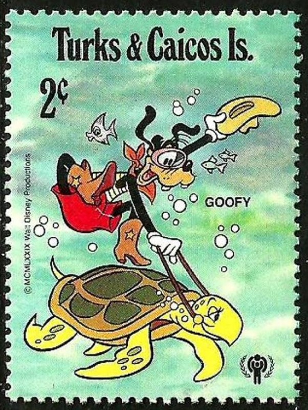 TURKS & CAICOS ISLANDS 1979 Scott 448 Sello ** Walt Disney Goofy y la Tortuga 2c 