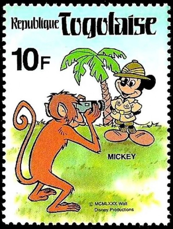 TOGO 1980 Scott 1004 Sello ** Walt Disney Myckey y su amigo el Mono 10F 