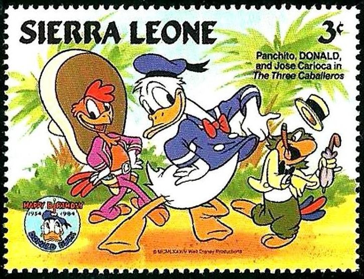 SIERRA LEONE 1984 Scott 659 Sello ** Walt Disney 50 Aniversario de Donald con Panchito y Jose Carioc