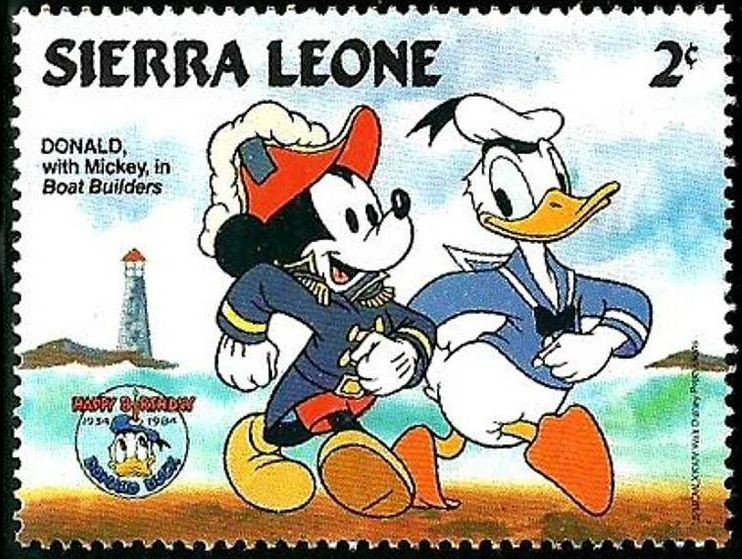 SIERRA LEONE 1984 Scott 658 Sello ** Walt Disney 50 Aniversario de Donald con Mickey en Boat Builder