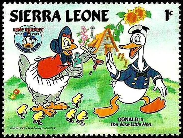 SIERRA LEONE 1984 Scott 657 Sello ** Walt Disney 50 Aniversario de Donald The Wise Little Hen 1c 