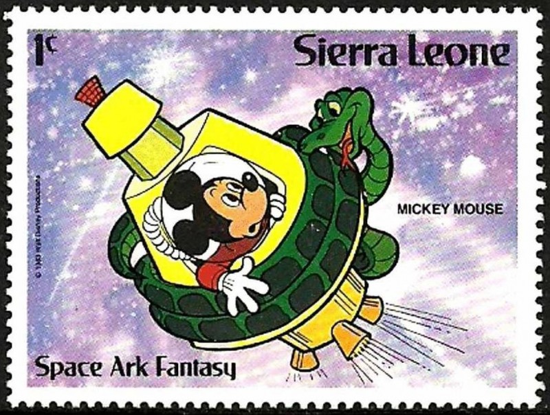 SIERRA LEONE 1983 Scott 601 Sello ** Walt Disney Mickey Mouse Fantasia Espacial Ark Mickey Mouse 1c 