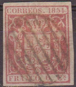 ESPAÑA 1854 24 Sello Escudo de España 6c sin dentar usado Espana Spain Espagne Spagna 