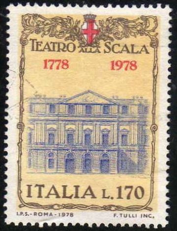 Italia 1978 Scott 1312 Sello Teatro alla Scala Milan Palacio de la Opera Fachada usado timbre