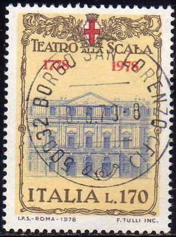 Italia 1978 Scott 1312 Sello Teatro alla Scala Milan Palacio de la Opera Fachada usado timbre, franc