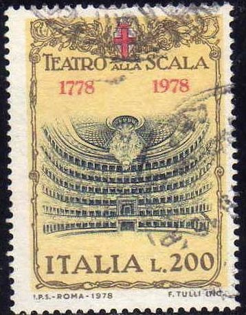 Italia 1978 Scott 1313 Sello La Scala de Milan Palacio de la Opera Auditorio usado timbre, francobol
