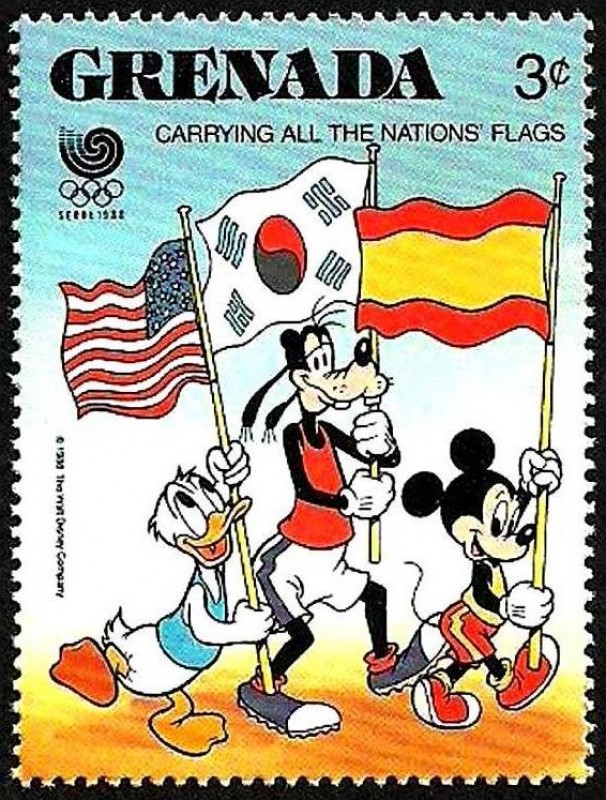 Granada 1988 Scott 1584 Sello ** Walt Disney Juegos Olimpicos de Seul Mickey, Pluto y Donald portand