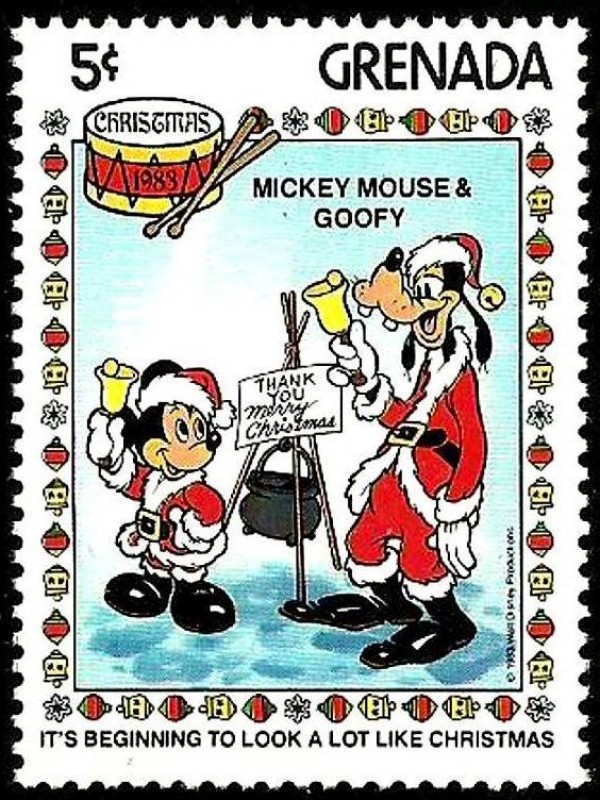 Grenada 1983 Scott 1180 Sello ** Walt Disney Navidad Mickey Mouse y Goofy 5c