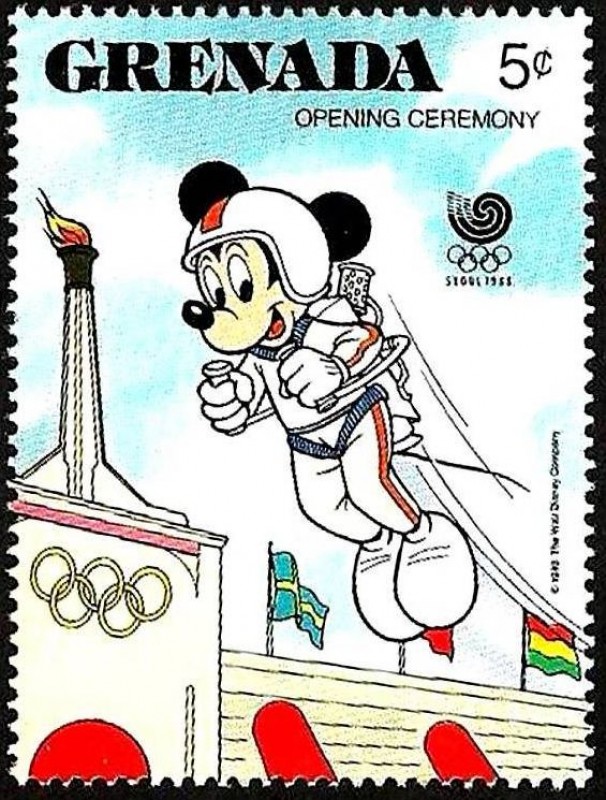 Granada 1988 Scott 1586 Sello ** Walt Disney Juegos Olimpicos de Seul Corea Michey Abriendo Ceremoni