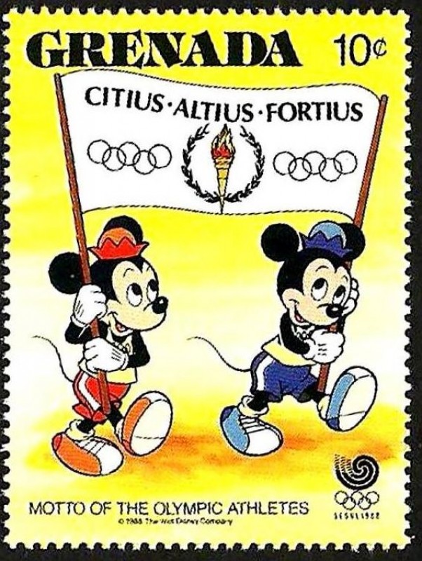 Granada 1988 Scott 1587 Sello ** Walt Disney Juegos Olimpicos de Seul Corea Mickey y Minnie con Embl