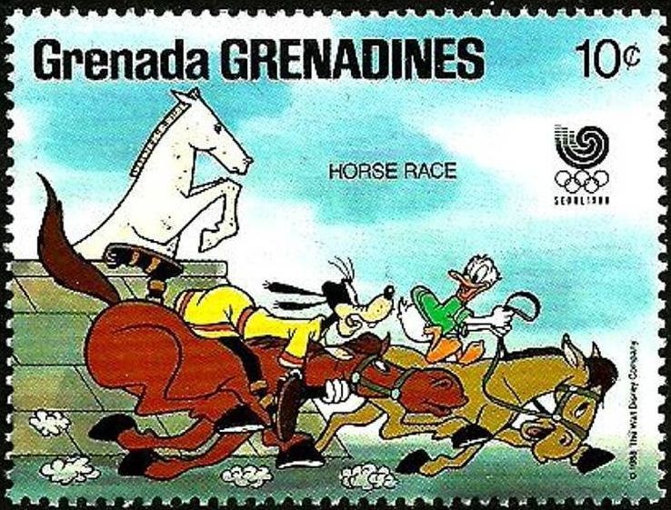 Grenada Grenadines 1988 Scott 945 Sello ** Walt Disney Juegos Olimpicos de Corea Seul Goofy Donald