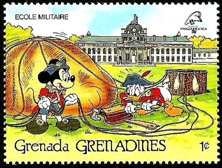 Grenada Grenadines 1989 Scott 1057 Sello ** Walt Disney Escuela Militar Paris Mickey y Donald 1c