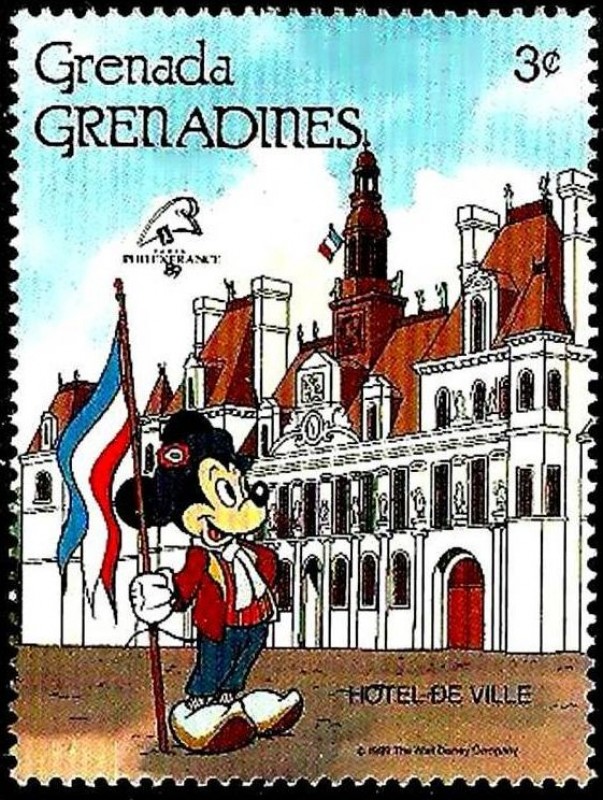 Grenada Grenadines 1989 Scott 1059 Sello ** Walt Disney Hotel de la Villa Paris Mickey 3c