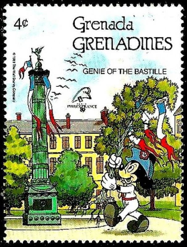 Grenada Grenadines 1989 Scott 1060 Sello ** Walt Disney Génie de la Bastille Paris Mickey 4c