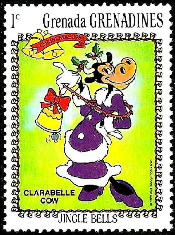 Grenada Grenadines 1983 Scott 561 Sello ** Walt Disney Navidad Jingle Bells Vaca Clarabelle 1c