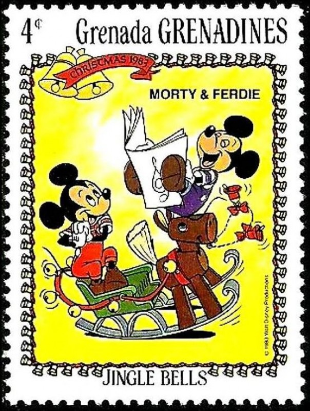 Grenada Grenadines 1983 Scott 564 Sello ** Walt Disney Navidad Jingle Bells Morty y Ferdie 4c