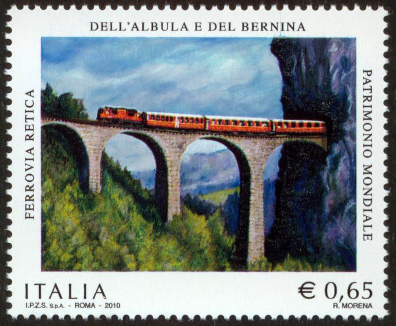 ITALIA -  Ferrocarril rético en el paisaje de los ríos Albula y Bernina