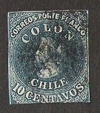 PRIMERA EMISION - PRIMERA IMPRESION DE LONDRES 1853, SELLO N° 2 CHILE