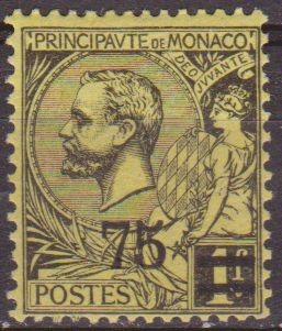Monaco 1924 Scott 58 Sello ** Principe Alberto I Sobrecargado 75 - 1fr Principat de Monaco 