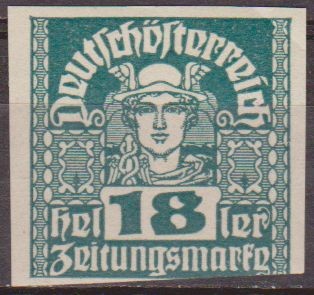Austria 1920 Scott P38 Sello Nuevo Mercurio Sin dentar 18h Osterreich Autriche 