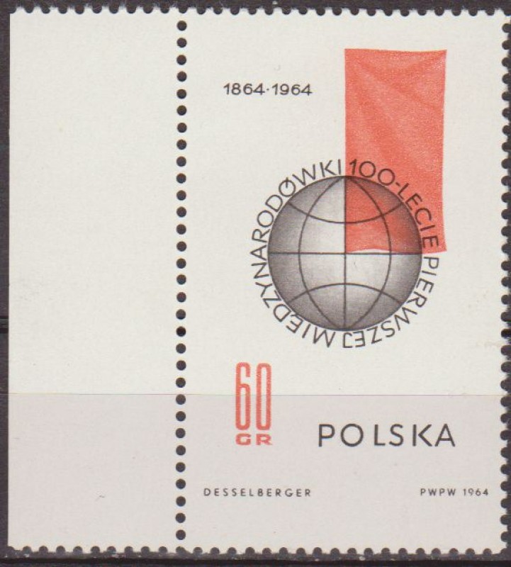 Polonia 1964 Scott 1269 Sello Nuevo Globo Teraqueo y Bandera Roja Polska Poland Polen Pologne 