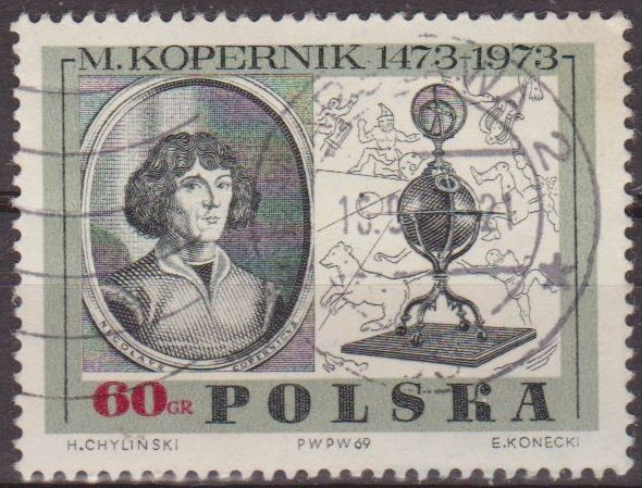 Polonia 1969 Scott 1660 Sello * Nicolas Copernico Pintura de Jeremias Falck Globo, Mapa Constelacion