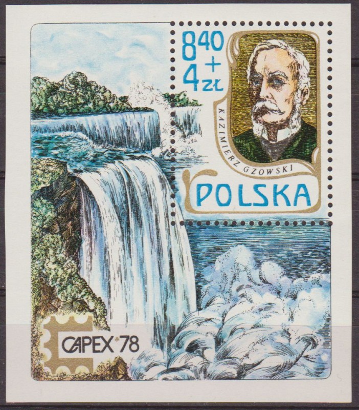 Polonia 1978 Scott B135 Sello Nuevo HB Kazimierz Gzowski y Catarata del Niagara CAPEX Expo Filatelia