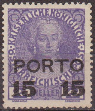 AUSTRIA 1911 Scott J48 Sello ** Emperatriz Maria Teresa Sobrecargado PORTO 15h 2h Osterreich Autrich