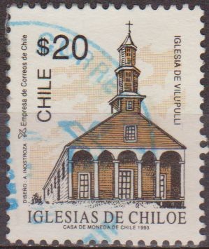 CHILE 1993 Scott 1053 Sello Iglesias de Chiloe Vilupulli usado 20$ 