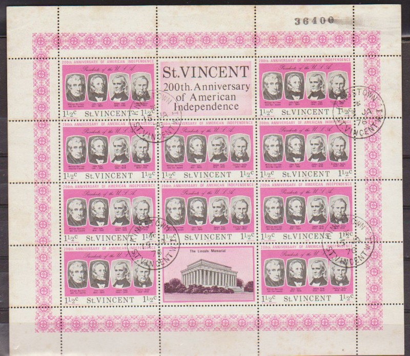 San Vicente 1975 Scott 436 Sellos HB * Presidentes USA Monroe, John Quincy Adams, Jackson, Van Buren