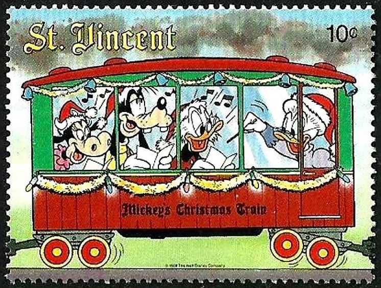 San Vicente 1988 Scott 1126 Sello ** Walt Disney El Tren de Navidad de Mickey Gramma Duck conducting