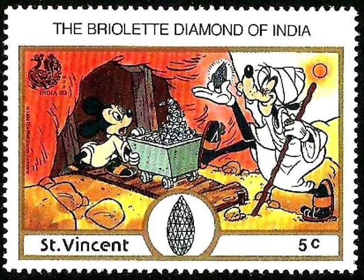 San Vicente 1989 Scott 1135 Sello ** Walt Disney India New Delhi Mickey y Goofy Recogiendo Diamantes