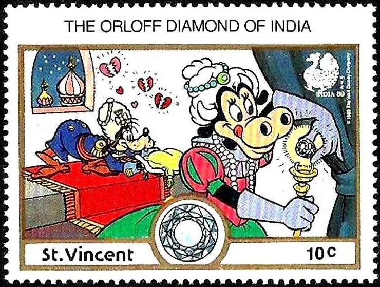 San Vicente 1989 Scott 1136 Sello ** Walt Disney India New Delhi Goofy y Clarabella y el Diamante Or