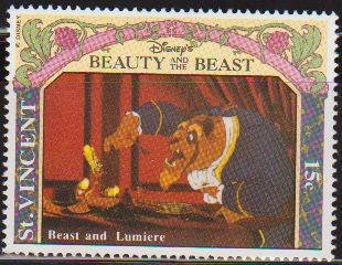 San Vicente 1992 Scott 1772 Sello ** Walt Disney La Bella y la Bestia Bestia y Lumiere 15c 
