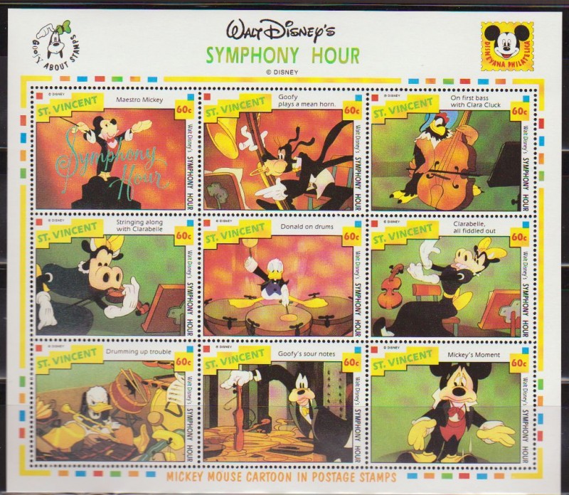 San Vicente 1992 Scott 1787 Sellos HB ** Walt Disney Symphony Hour (1942): Maestro Mickey, Goofy,