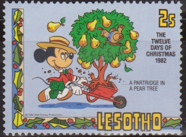 Lesotho 1982 Scott 382 Sello ** Walt Disney Mickey Mouse Christmas Una Perdiz en un Peral 2s 