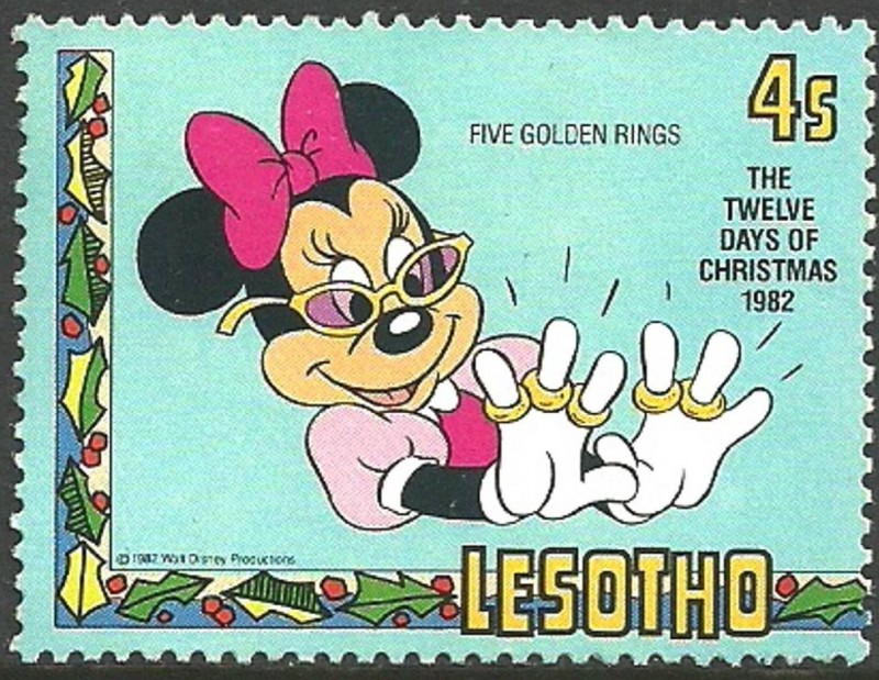 Lesotho 1982 Scott 385 Sello ** Walt Disney Minnie Christmas 5 Anillos de Oro 4s 
