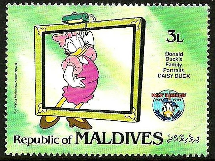 Maldivas 1984 Scott 1040 Sello ** Walt Disney Retratos Familia Pato Donald Daisy 3L Maldives