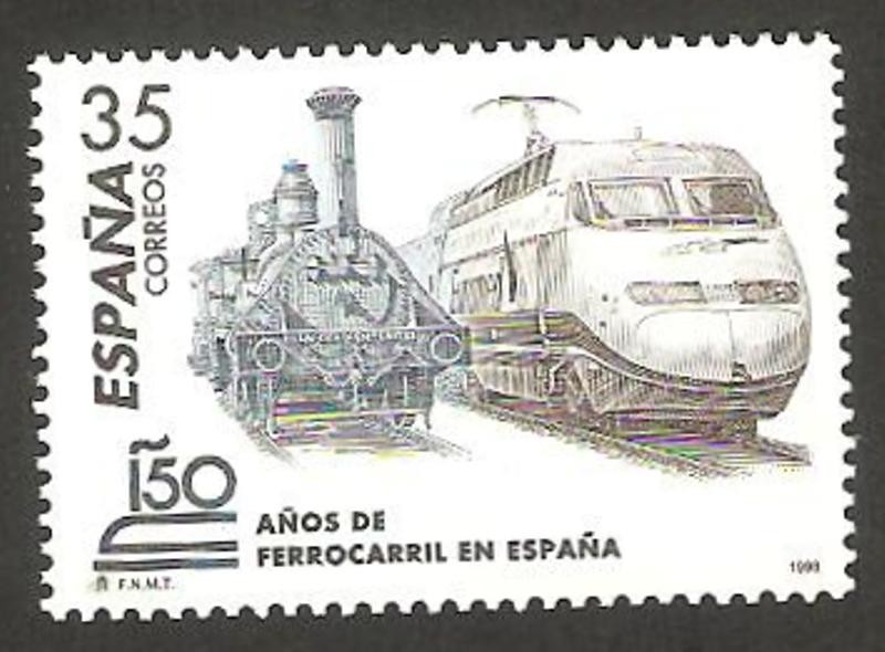 3591 - 150 anivº del ferrocarril en España, locomotora y tren