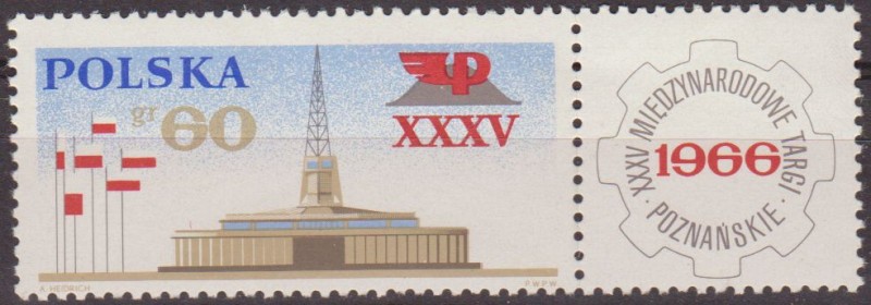 Polonia 1966 Scott 1394 Sello ** Pabellon y Emblema de la Feria Industrial de Poznan