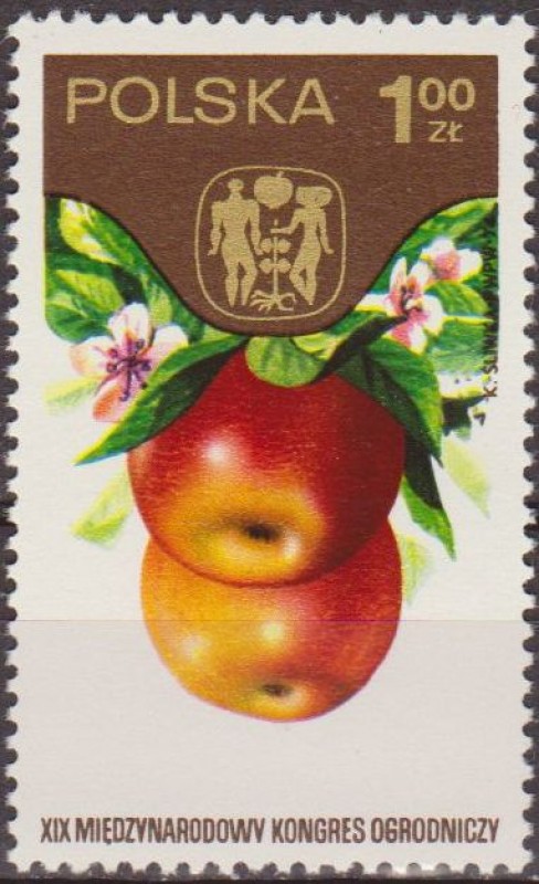 Polonia 1974 Scott 2051 Sello ** Congreso Horticola Varsovia Frutas Manzanas