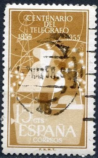 ESPAÑA 1955 1180 Sello º I Centenario del Telégrafo 15c