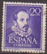 España 1950 1074 Sello º Literatos Ruiz de Alarcón 20c Yvert 824