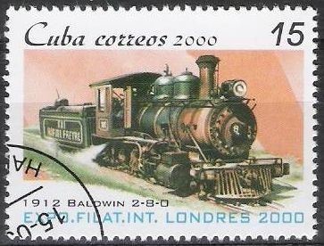 Cuba 2000 Scott 4075 Sello * Tren Train Baldwin 2-8-0 de 1912 Timbre 15c 