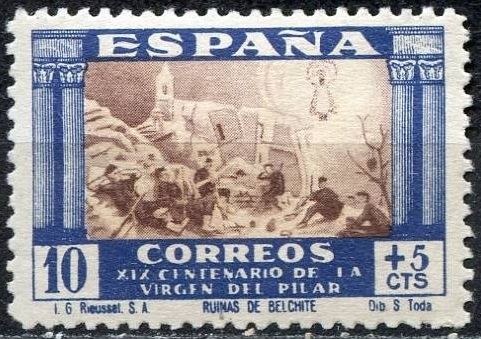 España 1939 889 Sello º XIX Centenario de la Venida de la Virgen del Pilar a Zaragoza Ruinas de Belc