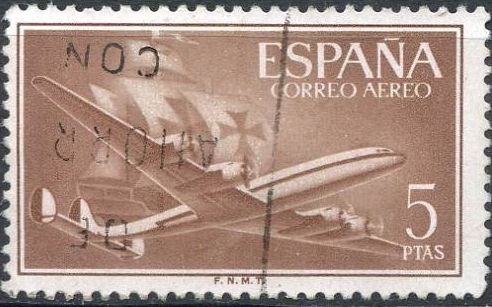 España 1955 1177 Sello º Avion Super Constellation y Nao Santa Maria 5p Timbre Espagne Spain Spagna 